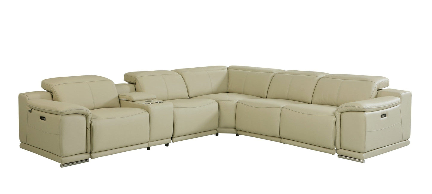 by Global United Sofa 6PC Sectional | 3 Power Reclining / Beige Global United 9762 - Divanitalia 3-Power Reclining 6PC Sectional w/ 1-Console
