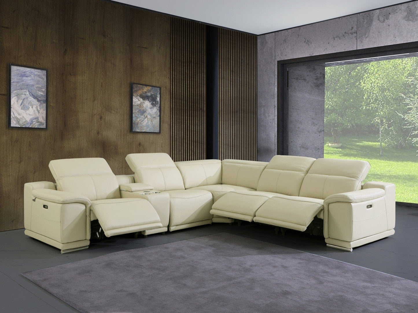 by Global United Sofa 6PC Sectional | 3 Power Reclining / Beige Global United 9762 - Divanitalia 3-Power Reclining 6PC Sectional w/ 1-Console