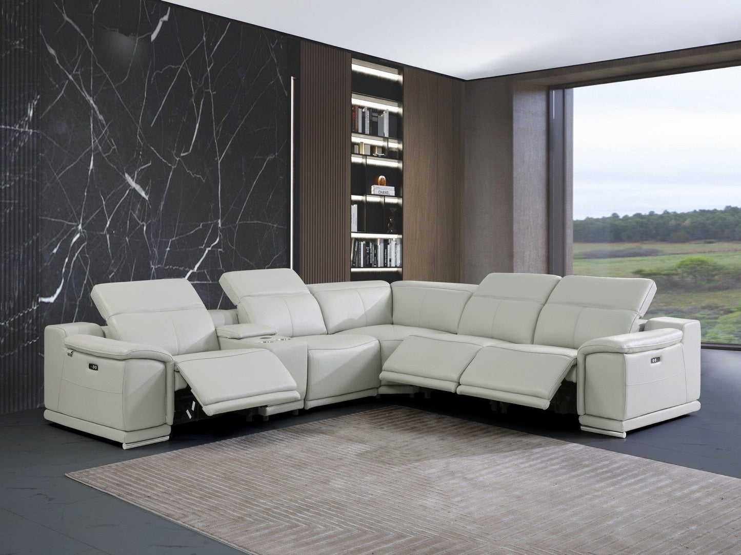 by Global United Sofa 6PC Sectional | 3 Power Reclining / Light Gray Global United 9762 - Divanitalia 3-Power Reclining 6PC Sectional w/ 1-Console
