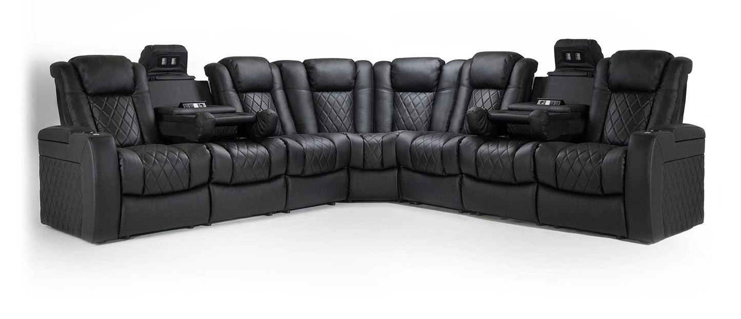 by Valencia Seating Sofa Dual Drop-Down Center / Black Tuscany Multimedia Sectional