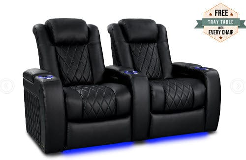 by Valencia Seating Sofa Row of 2 | Width: 68.25"’ Height: 43.5" Depth: 39.75" / Midnight Black Valencia Tuscany Heat & Massage Home Edition