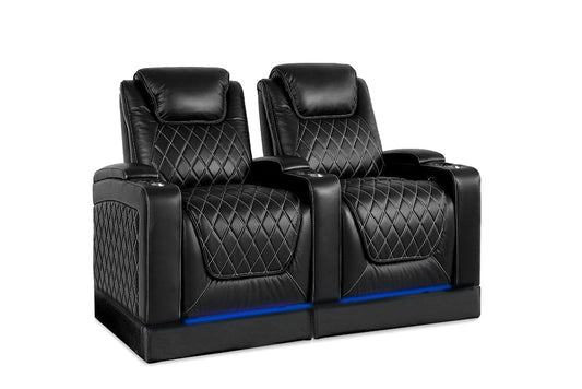 by Valencia Seating Sofa Row of 2 | Width: 68.75” Height: 49.75” Depth: 38” / Midnight Black Valencia Oslo Theater Seating With Risers