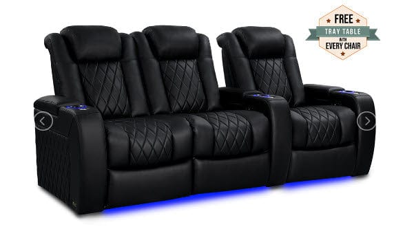 by Valencia Seating Sofa Row of 3 - Loveseat Left | Width: 99.25" Height: 43.5" Depth: 39.75" / Midnight Black Valencia Tuscany Heat & Massage Home Edition