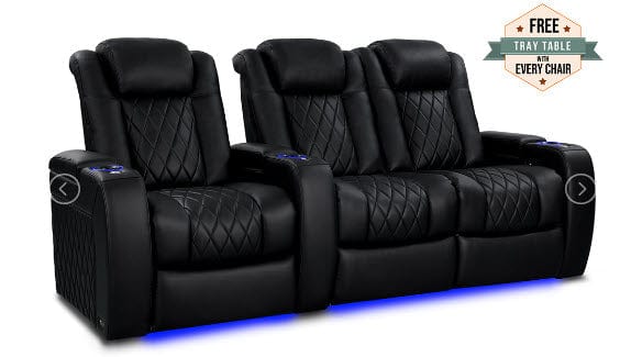 by Valencia Seating Sofa Row of 3 - Loveseat Right | Width: 99.25" Height: 43.5" Depth: 39.75" / Midnight Black Valencia Tuscany Heat & Massage Home Edition