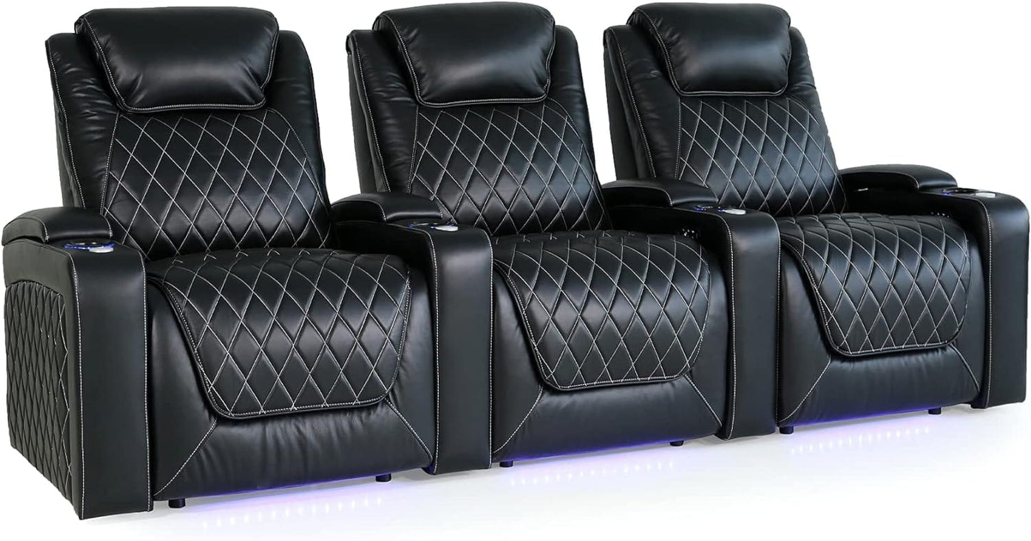 by Valencia Seating Sofa Row of 3 | Width: 104" Height: 45" Depth: 38" / MIdnight Black / Regular Spec (300 LBs Sitting Weight Limit) Valencia Oslo XL Home Theater Seating