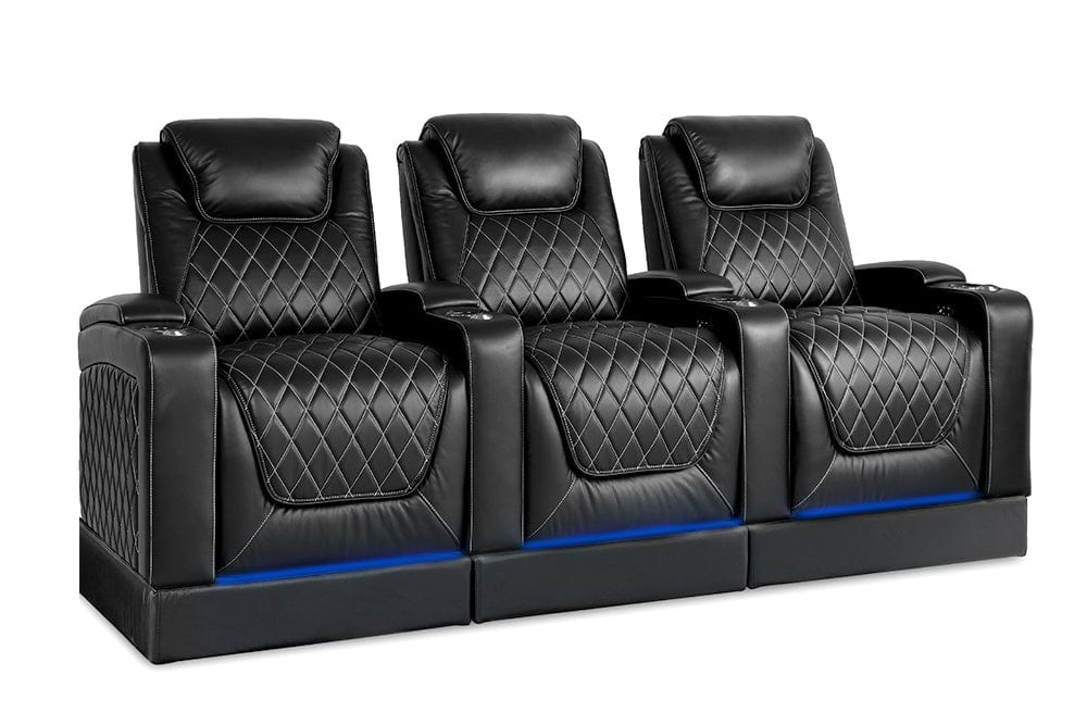 by Valencia Seating Sofa Row of 3 | Width: 99.75” Height: 49.75” Depth: 38” / Midnight Black Valencia Oslo Theater Seating With Risers