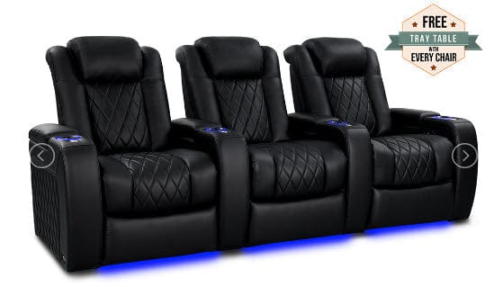 by Valencia Seating Sofa Row of 3 | Width: 99’" Height: 43.5" Depth: 39.75" / Midnight Black Valencia Tuscany Heat & Massage Home Edition