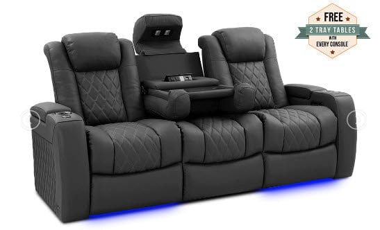 by Valencia Seating Sofa Row of 3 with Dropdown Center | Width: 85.5" Height: 43.5" Depth: 40" / Graphite Valencia Tuscany Luxury Console Edition