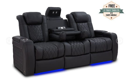 by Valencia Seating Sofa Row of 3 with Dropdown Center | Width: 85.5" Height: 43.5" Depth: 40" / Onyx Valencia Tuscany Luxury Console Edition