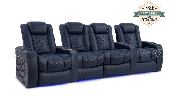 by Valencia Seating Sofa Row of 4 – Loveseat Center | Width: 123" Height: 43.5" Depth: 39.25" / Navy Blue Valencia Tuscany Home Theater Seating