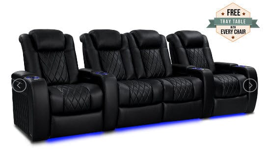 by Valencia Seating Sofa Row of 4 - Loveseat Center | Width: 123" Height: 43.5" Depth: 39.75" / Midnight Black Valencia Tuscany Heat & Massage Home Edition