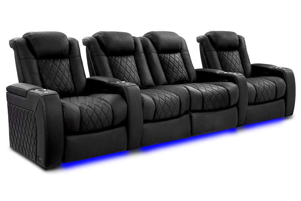 by Valencia Seating Sofa Row of 4 – Loveseat Center | Width: 129" Height: 46" Depth: 39.5" / Onyx Valencia Tuscany XL Luxury Edition