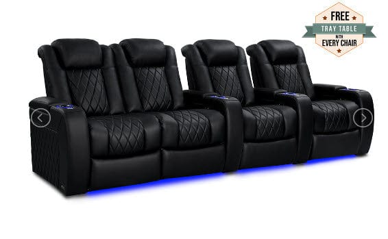 by Valencia Seating Sofa Row of 4 - Loveseat Left | Width: 123" Height: 43.5" Depth: 39.75" / Midnight Black Valencia Tuscany Heat & Massage Home Edition