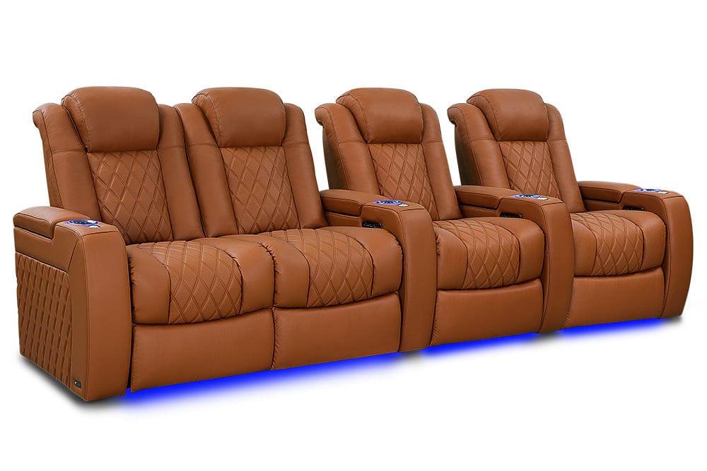 by Valencia Seating Sofa Row of 4 – Loveseat Left | Width: 123" Height: 43.5" Depth: 39.75" / Royal Cognac Valencia Tuscany Ultimate Edition