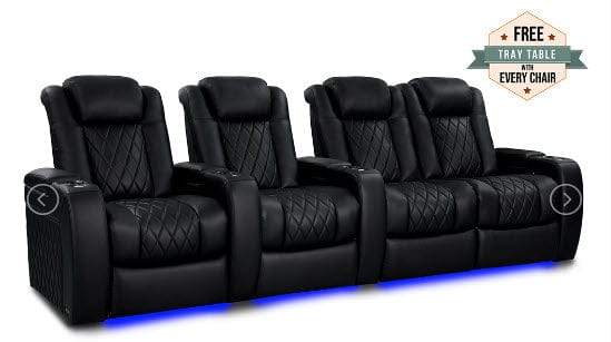 by Valencia Seating Sofa Row of 4 - Loveseat Right | Width: 123" Height: 43.5" Depth: 39.75" / Midnight Black Valencia Tuscany Heat & Massage Home Edition