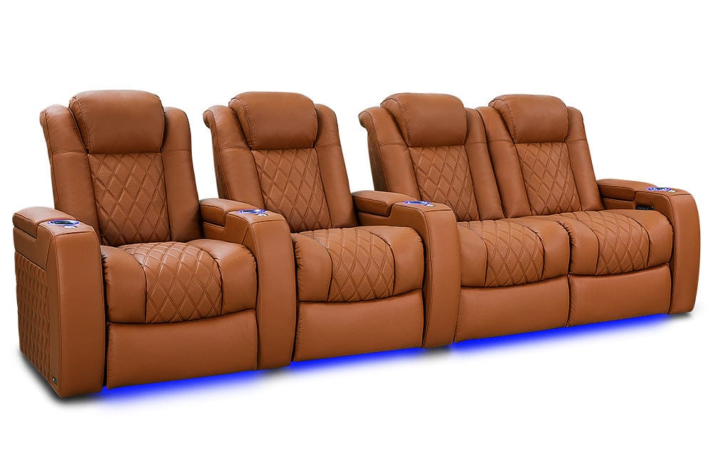 by Valencia Seating Sofa Row of 4 – Loveseat Right | Width: 123" Height: 43.5" Depth: 39.75" / Royal Cognac Valencia Tuscany Ultimate Edition