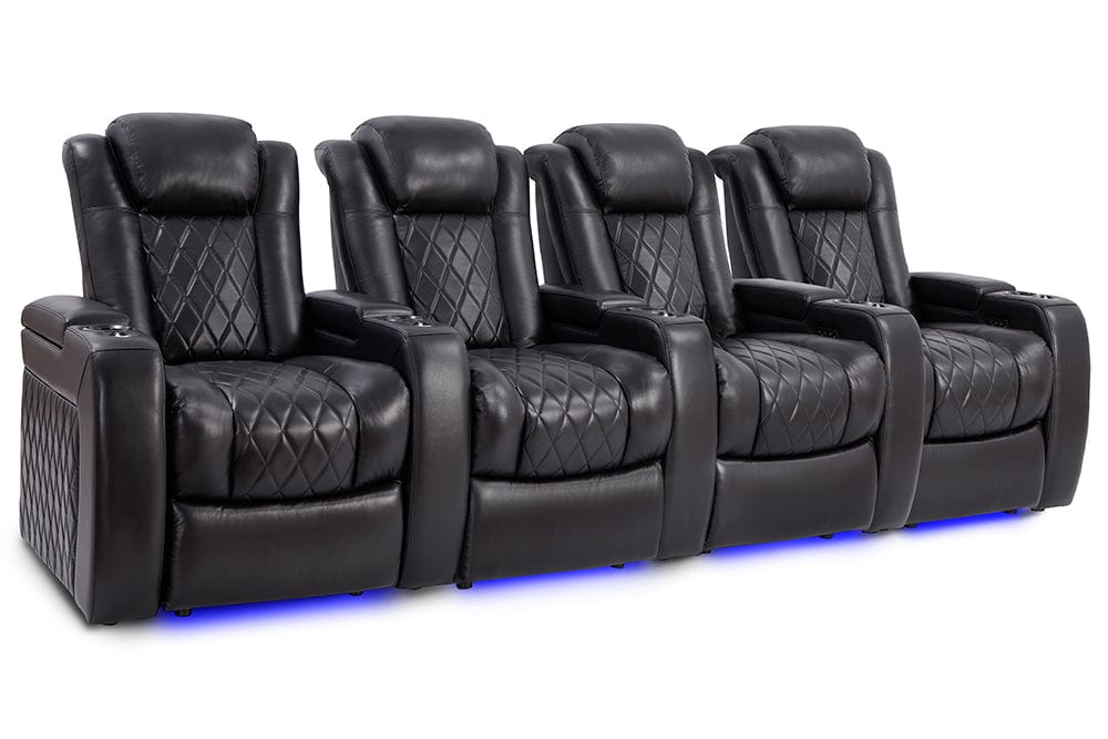 by Valencia Seating Sofa Row of 4 | Width: 118" Height: 43.5" Depth: 39.25" / Midnight Black Valencia Tuscany Slim Home Theater Seating