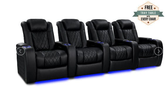 by Valencia Seating Sofa Row of 4 | Width: 129.75" Height: 43.5" Depth: 39.75" / Midnight Black Valencia Tuscany Heat & Massage Home Edition