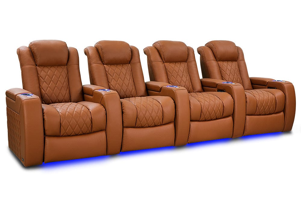 by Valencia Seating Sofa Row of 4 | Width: 129.75" Height: 43.5" Depth: 39.75" / Royal Cognac Valencia Tuscany Ultimate Edition