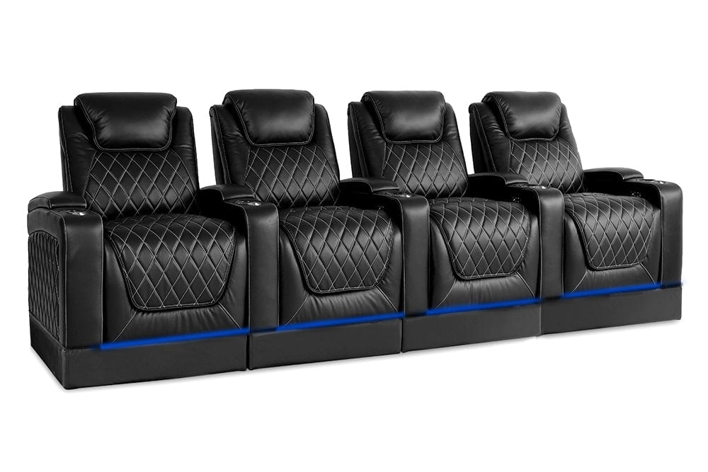 by Valencia Seating Sofa Row of 4 | Width: 130.75” Height: 49.75” Depth: 38” / Midnight Black Valencia Oslo Theater Seating With Risers
