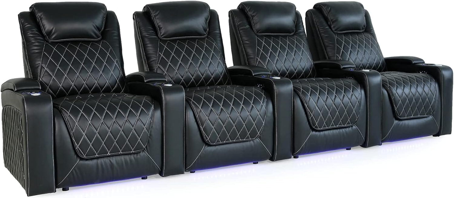 by Valencia Seating Sofa Row of 4 | Width: 136.5" Height: 45" Depth: 38" / MIdnight Black / Regular Spec (300 LBs Sitting Weight Limit) Valencia Oslo XL Home Theater Seating