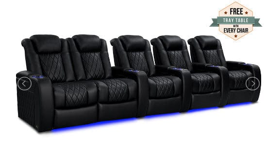 by Valencia Seating Sofa Row of 5 Loveseat Left - Width: 153.75" Height: 43.5" Depth: 39.75" / Midnight Black Valencia Tuscany Heat & Massage Home Edition