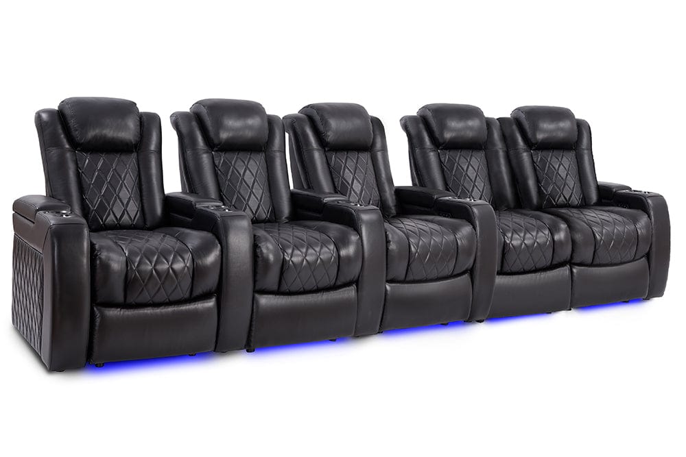by Valencia Seating Sofa Row of 5 Loveseat Right - Width: 140" Height: 43.5" Depth: 39.25" / Midnight Black Valencia Tuscany Slim Home Theater Seating