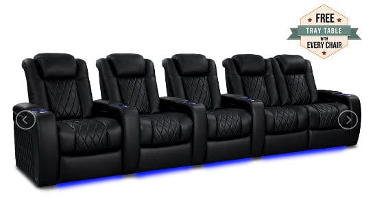 by Valencia Seating Sofa Row of 5 Loveseat Right - Width: 153.75" Height: 43.5" Depth: 39.75" / Midnight Black Valencia Tuscany Heat & Massage Home Edition