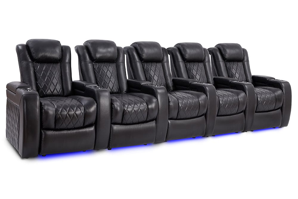 by Valencia Seating Sofa Row of 5 | Width: 146" Height: 43.5" Depth: 39.25" / Midnight Black Valencia Tuscany Slim Home Theater Seating