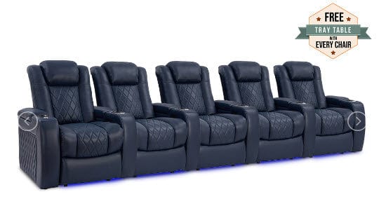 by Valencia Seating Sofa Row of 5 | Width: 160.5" Height: 43.5" Depth: 39.25" / Navy Blue Valencia Tuscany Home Theater Seating
