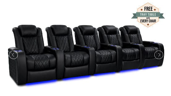 by Valencia Seating Sofa Row of 5 | Width: 160.5" Height: 43.5" Depth: 39.75" / Midnight Black Valencia Tuscany Heat & Massage Home Edition