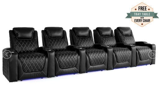 by Valencia Seating Sofa Row of 5 | Width: 161.75" Height: 42.75" Depth: 38" / Midnight Black Valencia Oslo Home Theater Seating