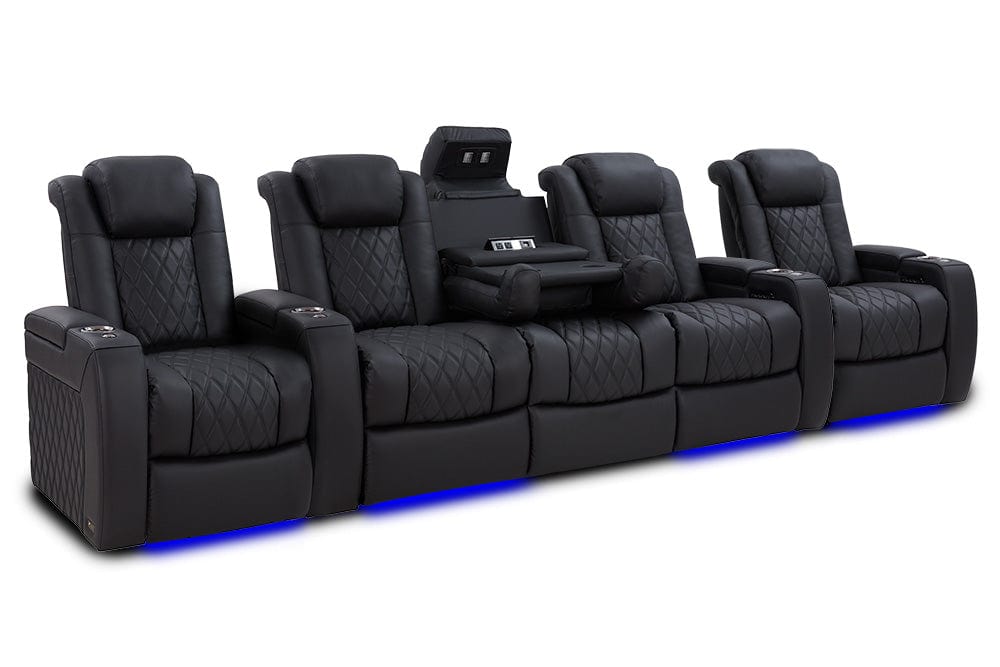 by Valencia Seating Sofa Row of 5 with Dropdown Center | Width: 160.5" Height: 43.5" Depth: 40" / Onyx Valencia Tuscany Luxury Console Edition