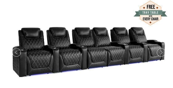by Valencia Seating Sofa Row of 6 Loveseat Center | Width: 186" Height: 42.75" Depth: 38" / Midnight Black Valencia Oslo Home Theater Seating