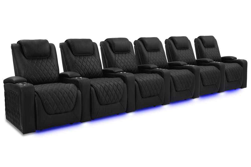 by Valencia Seating Sofa Row of 6 | Width: 192.75" Height: 44.5" Depth: 39" / Onyx Valencia Oslo Luxury Edition