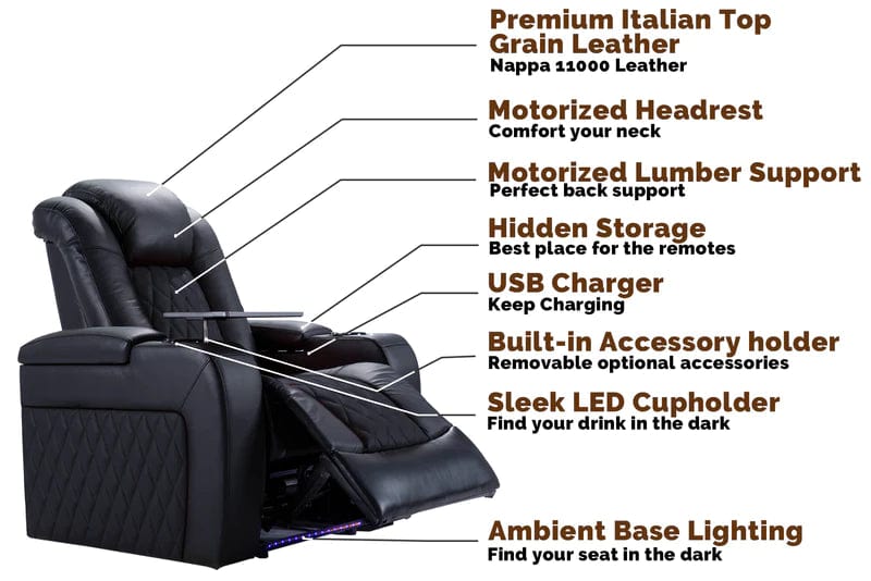 by Valencia Seating Sofa Single / Black Valencia Tuscany Single Home Theater Seating
