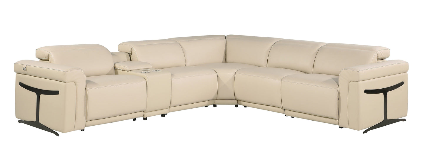 Global United Furniture Sofa 6PC Sectional | 3 Power Reclining / Beige Global United 1126 - Divanitalia 3-Power Reclining 6PC Sectional