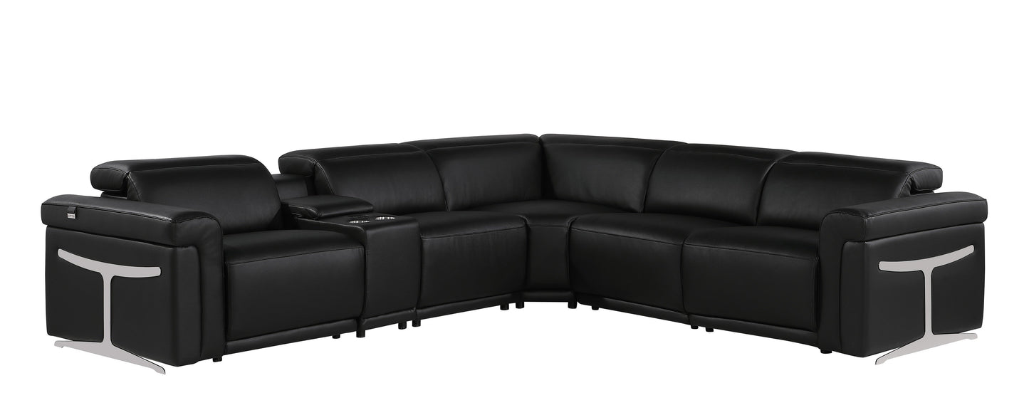 Global United Furniture Sofa 6PC Sectional | 3 Power Reclining / Black Global United 1126 - Divanitalia 3-Power Reclining 6PC Sectional