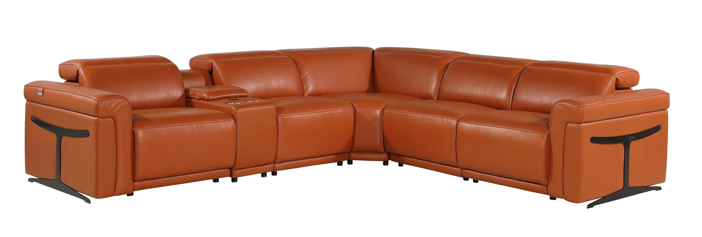 Global United Furniture Sofa 6PC Sectional | 3 Power Reclining / Camel Global United 1126 - Divanitalia 3-Power Reclining 6PC Sectional