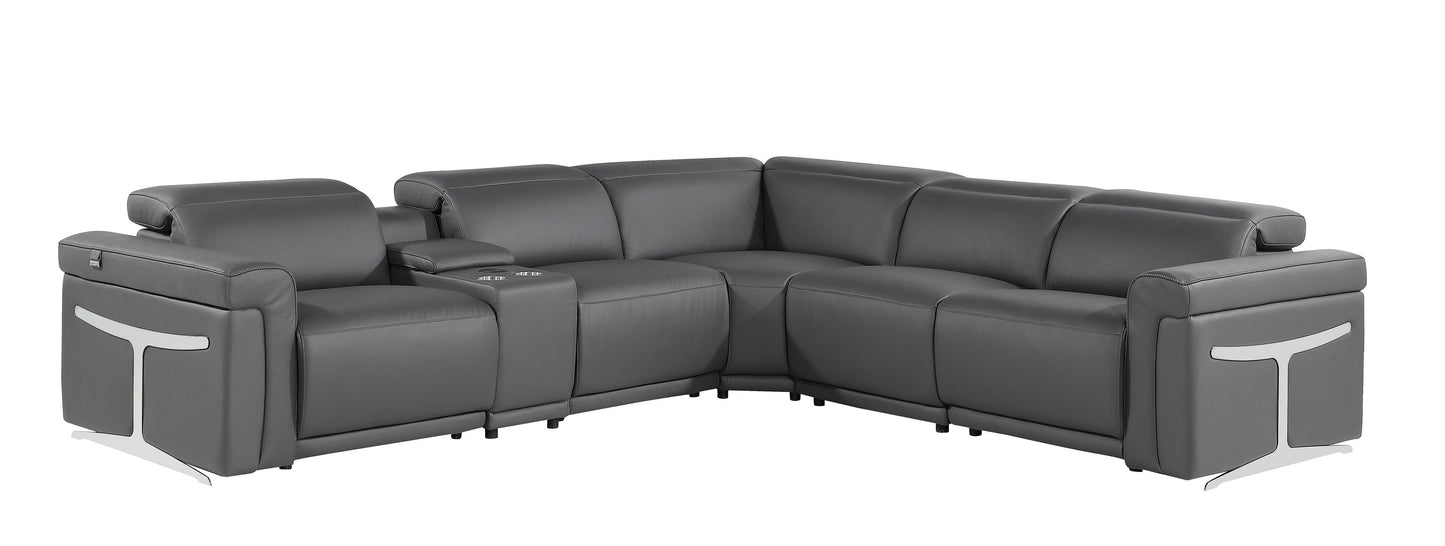 Global United Furniture Sofa 6PC Sectional | 3 Power Reclining / Dark Gray Global United 1126 - Divanitalia 3-Power Reclining 6PC Sectional