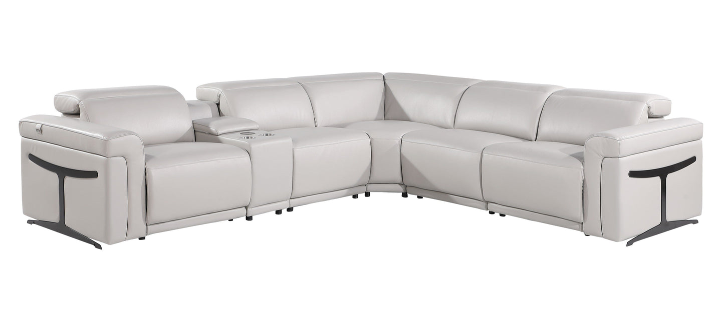 Global United Furniture Sofa 6PC Sectional | 3 Power Reclining / Light Gray Global United 1126 - Divanitalia 3-Power Reclining 6PC Sectional