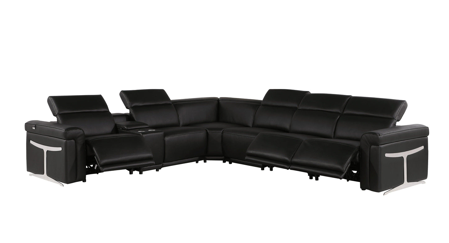 Global United Furniture Sofa 7PC Sectional | 3 Power Reclining / Black Global United 1126 - Divanitalia Power Reclining 7PC Sectional