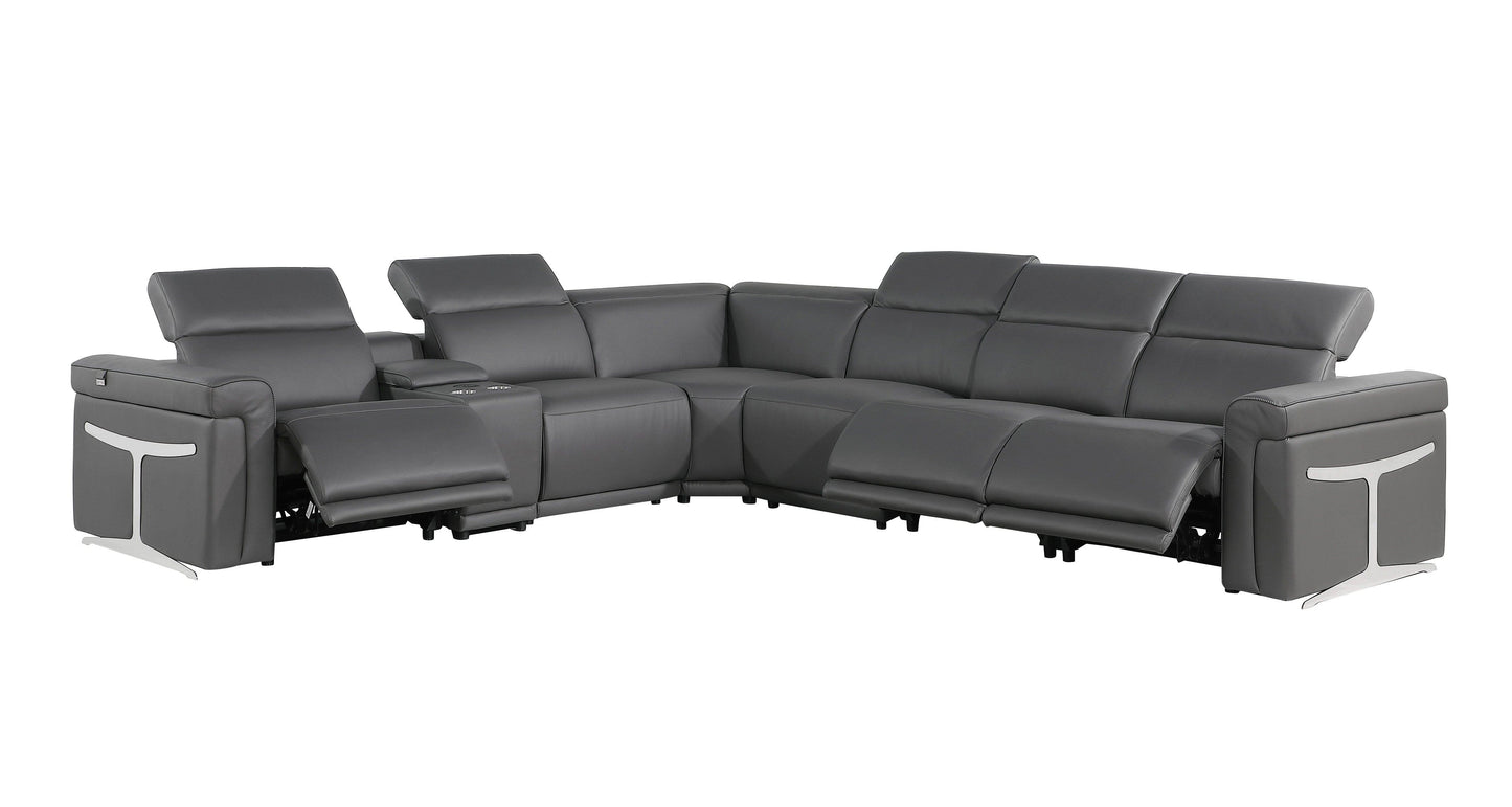 Global United Furniture Sofa 7PC Sectional | 3 Power Reclining / Dark Gray Global United 1126 - Divanitalia Power Reclining 7PC Sectional