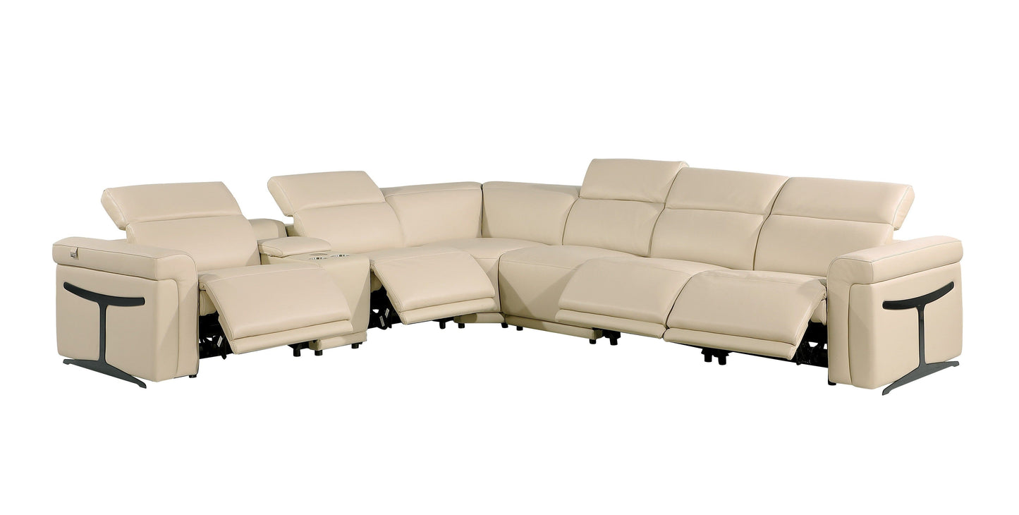 Global United Furniture Sofa 7PC Sectional | 4 Power Reclining / Beige Global United 1126 - Divanitalia Power Reclining 7PC Sectional