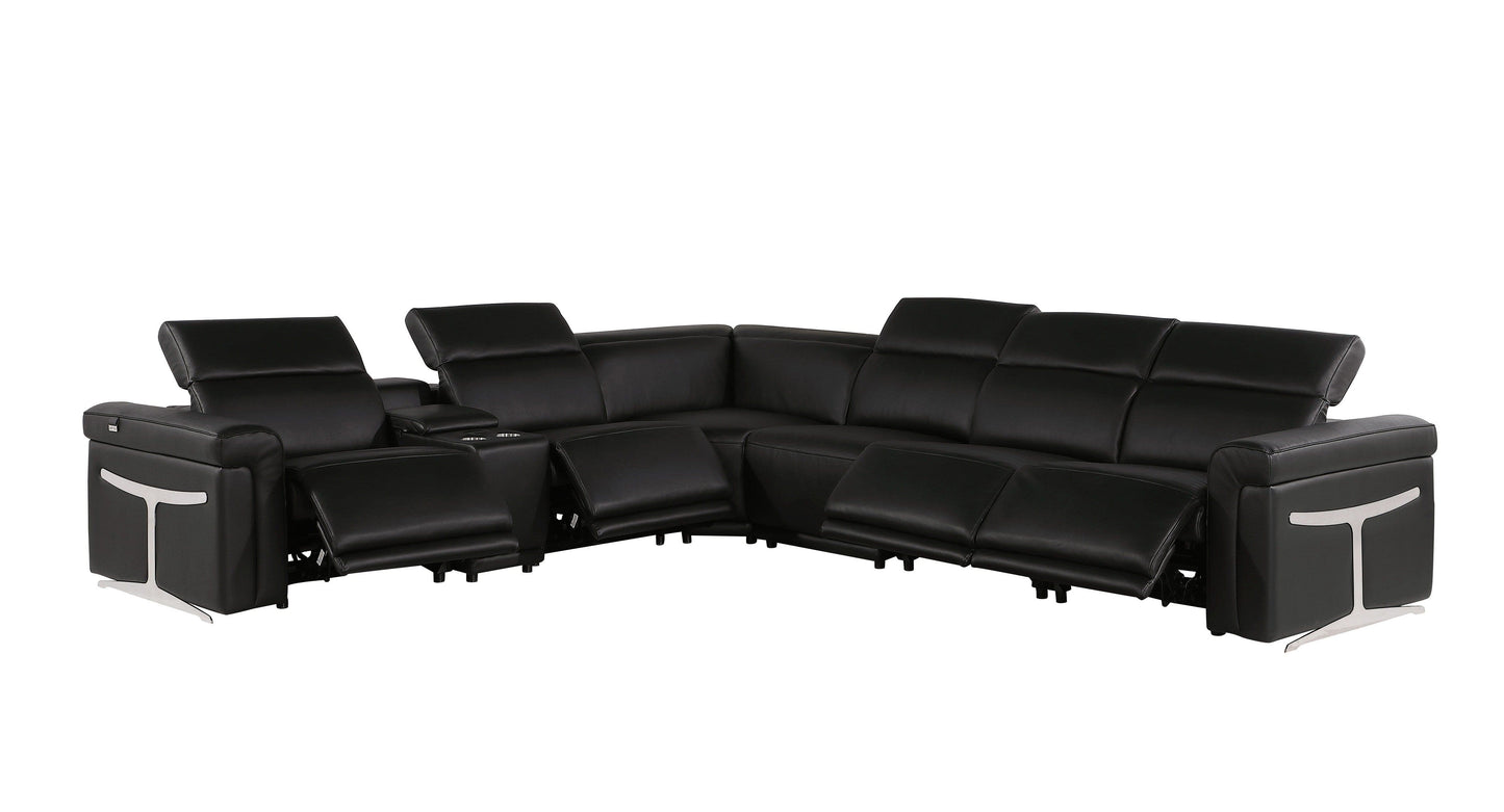 Global United Furniture Sofa 7PC Sectional | 4 Power Reclining / Black Global United 1126 - Divanitalia Power Reclining 7PC Sectional