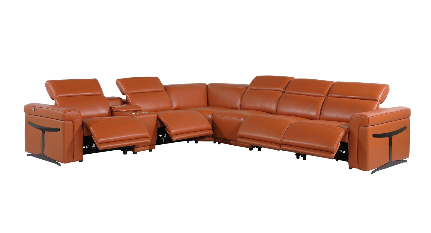 Global United Furniture Sofa 7PC Sectional | 4 Power Reclining / Camel Global United 1126 - Divanitalia Power Reclining 7PC Sectional