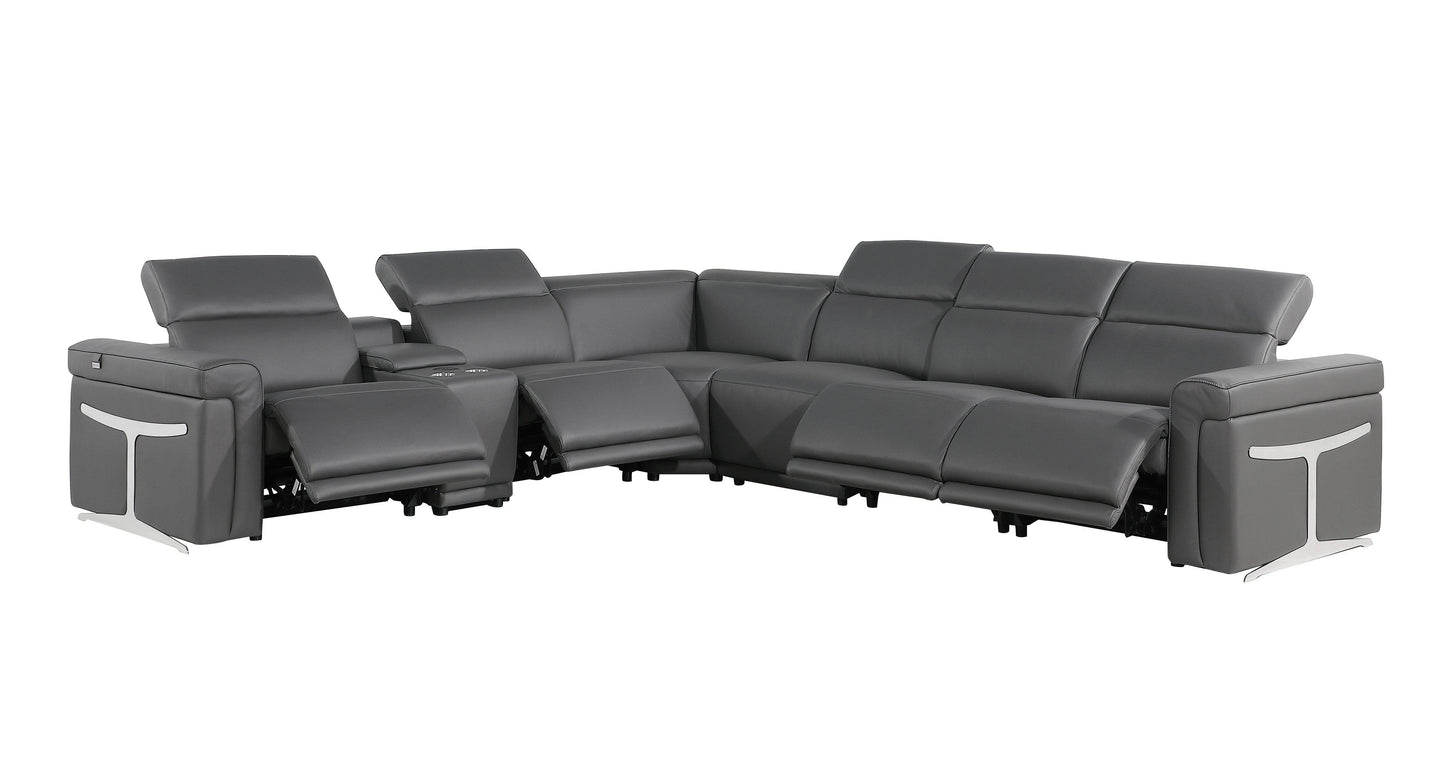 Global United Furniture Sofa 7PC Sectional | 4 Power Reclining / Dark Gray Global United 1126 - Divanitalia Power Reclining 7PC Sectional