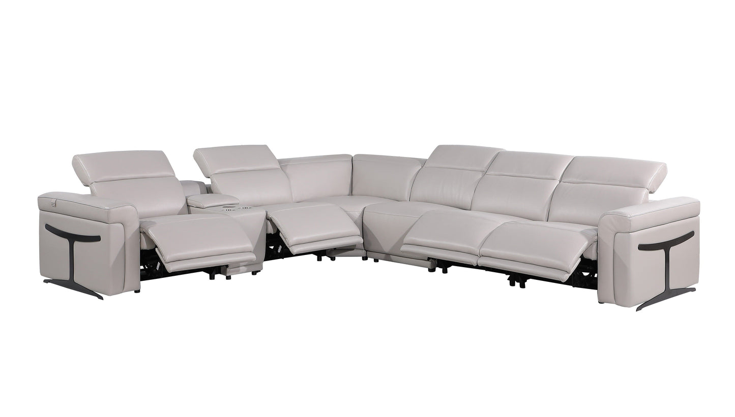 Global United Furniture Sofa 7PC Sectional | 4 Power Reclining / Light Gray Global United 1126 - Divanitalia Power Reclining 7PC Sectional