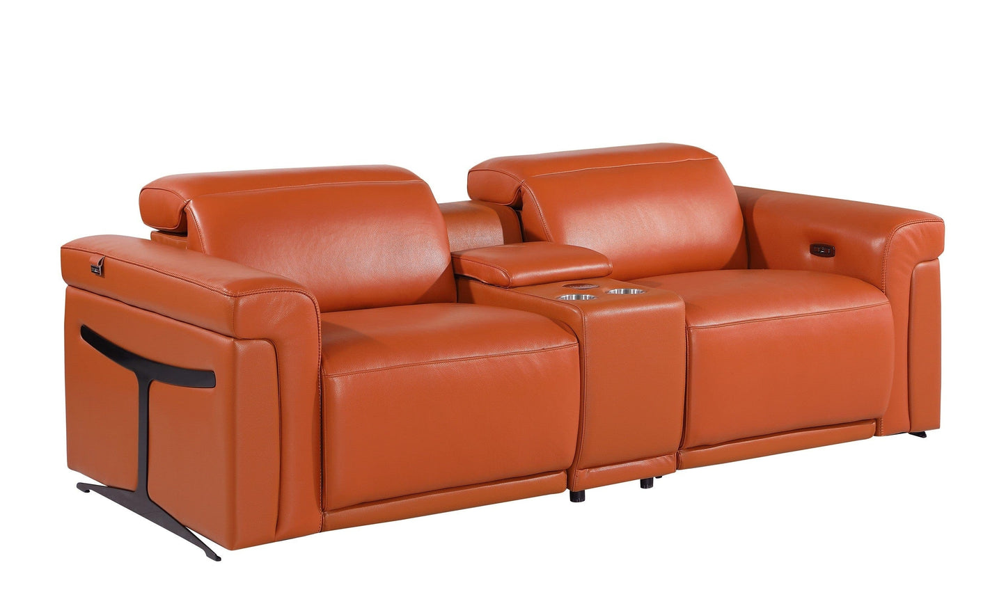 Global United Furniture Sofa Loveseat | Row of 2 / Camel Global United 1126 - Divanitalia 3PC Power Reclining Loveseat With Power Headrest