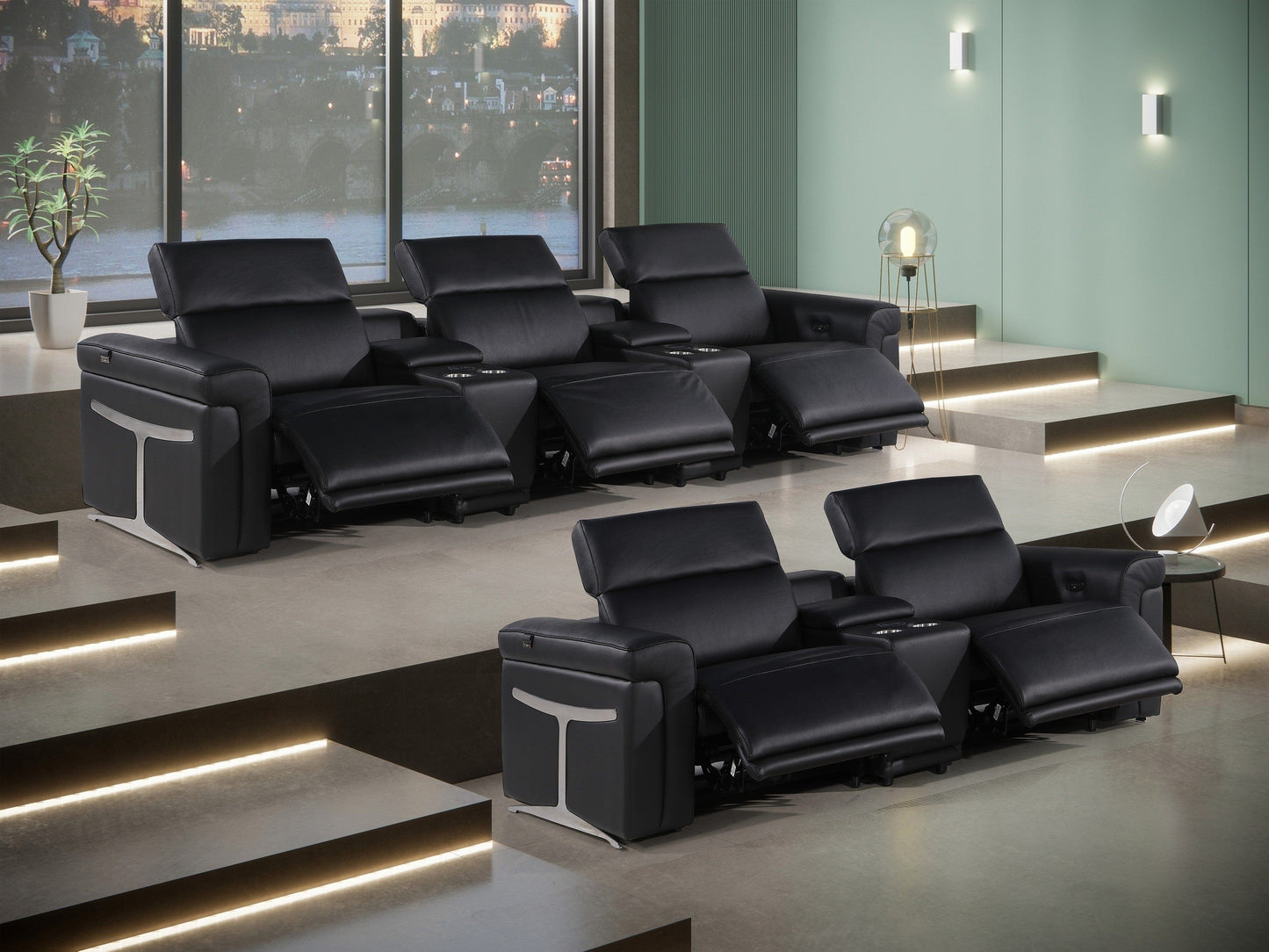 Global United Furniture Sofa Sofa set | Row of 3 & Row of 2 / Black Global United 1126 - Divanitalia 8PC Power Reclining Sofa Set